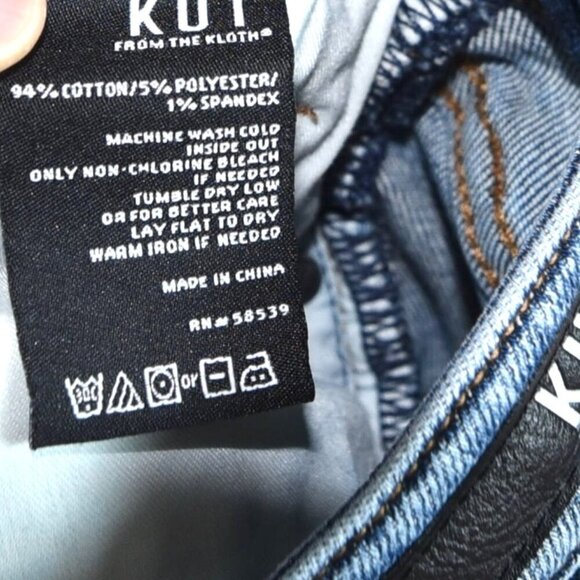 KUT Cropped Straight Distressed Raw Hem Jeans Sz 12 Mid Wash - Picture 7 of 9